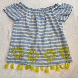 Buckley K Women’s Blouse Blue White Striped Tassel Coastal Size Large L